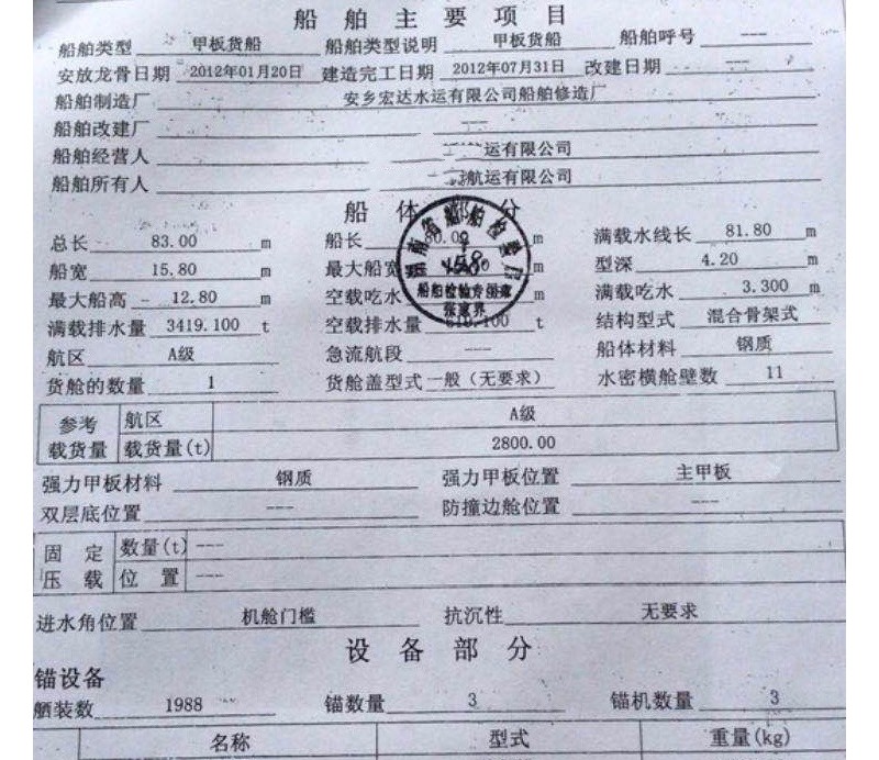 出售2800吨内河A级无证甲板货船
