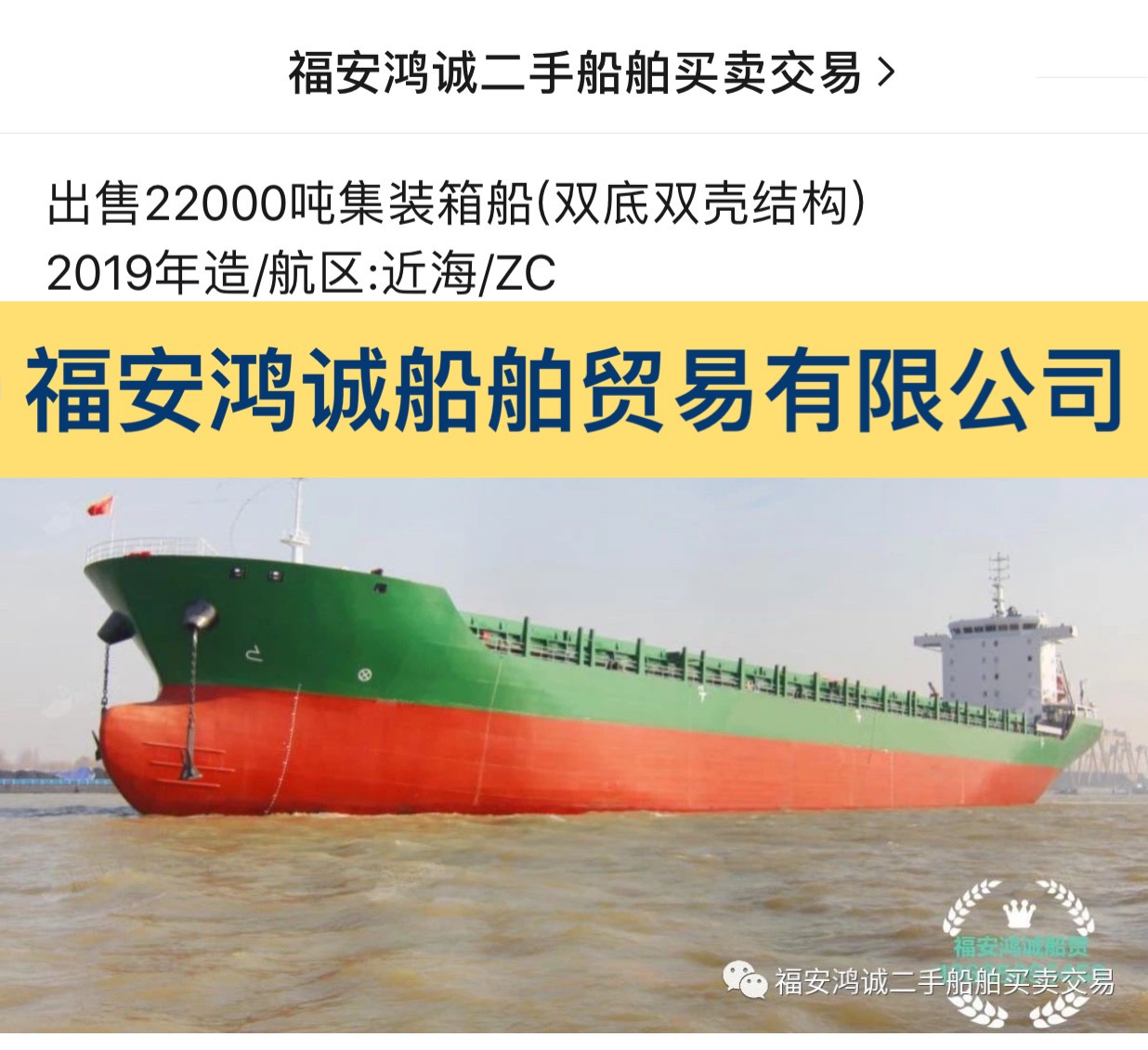 出售22000吨集装箱船2019年造