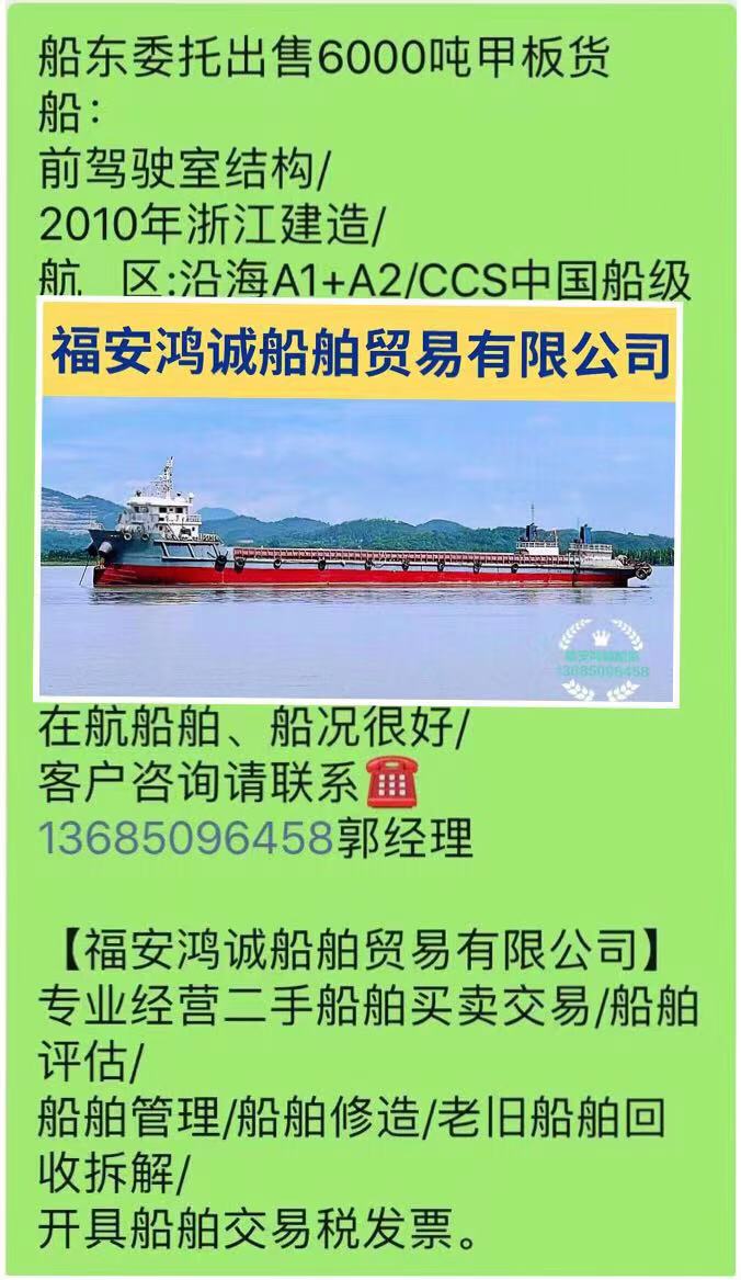 出售2010年造6000吨甲板货船