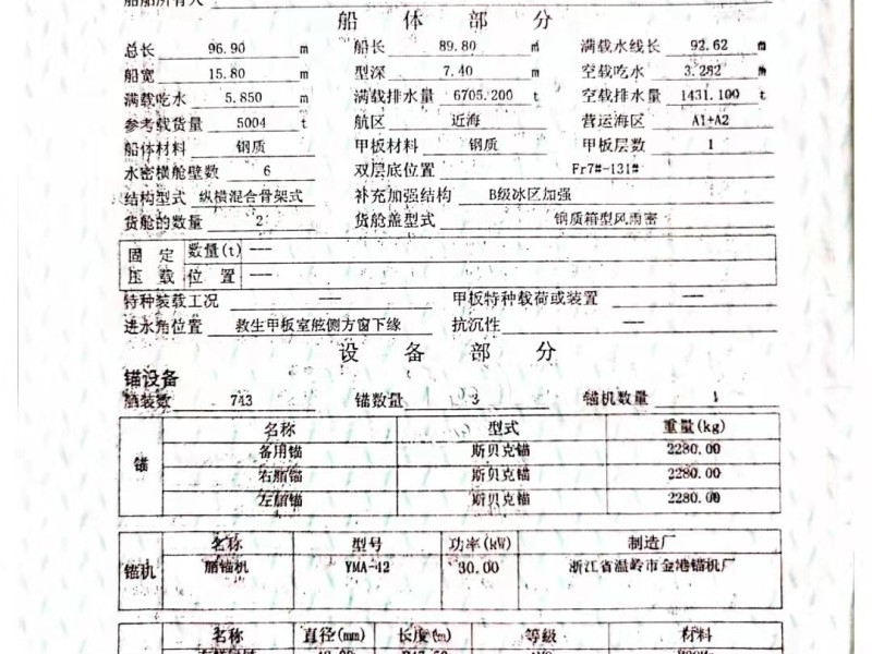 出售编号287 08年5004吨散货船