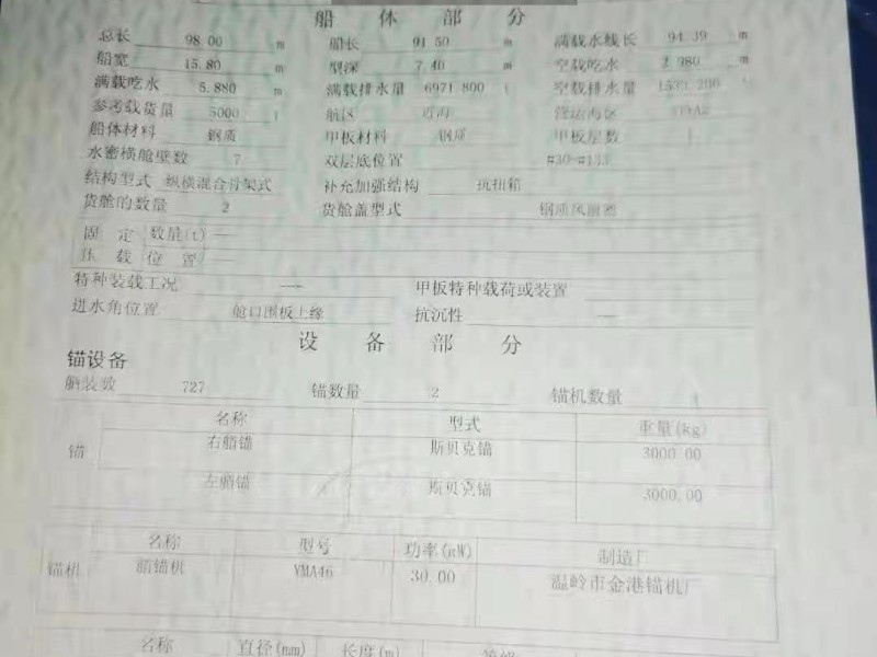 出售编号301 03年5000吨多用途船