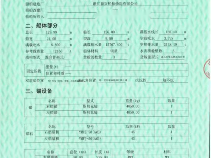 出售编号342 2012160吨散货船