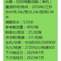 出售编号377 10年5000吨散货船图1