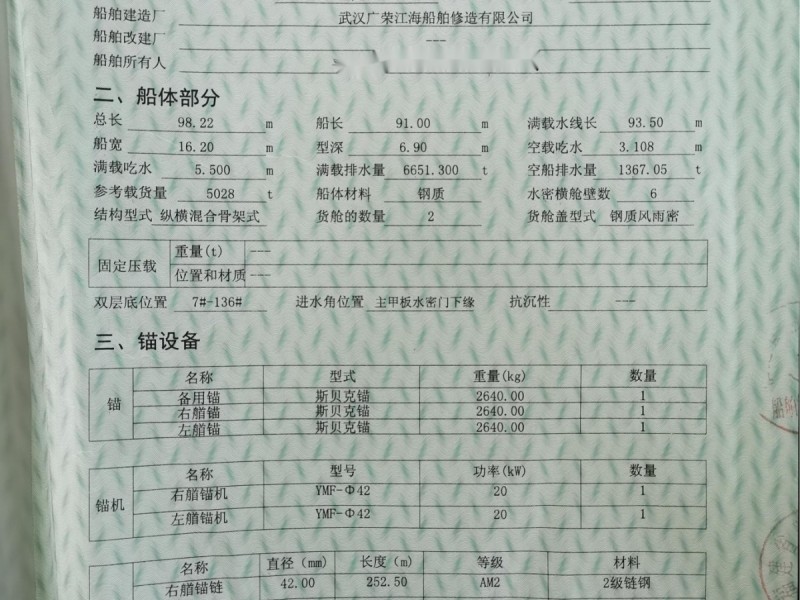 出售编号204 10年5028吨散货船