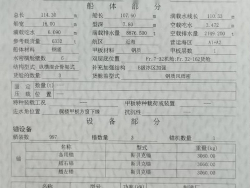 出售编号223 09年6332吨多用途船