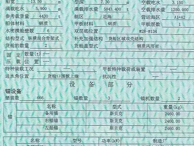 出售编号665 04年4430吨多用途船