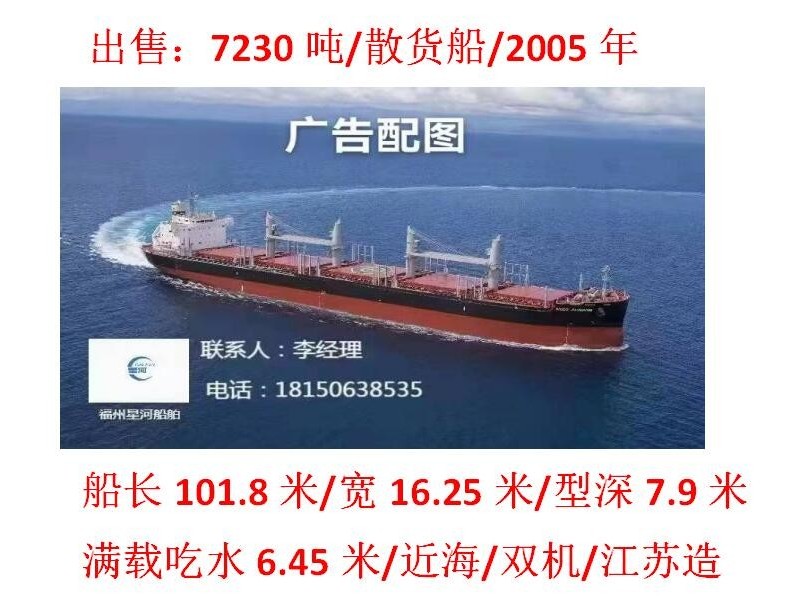 出售: 7230吨散货船（低价出售）