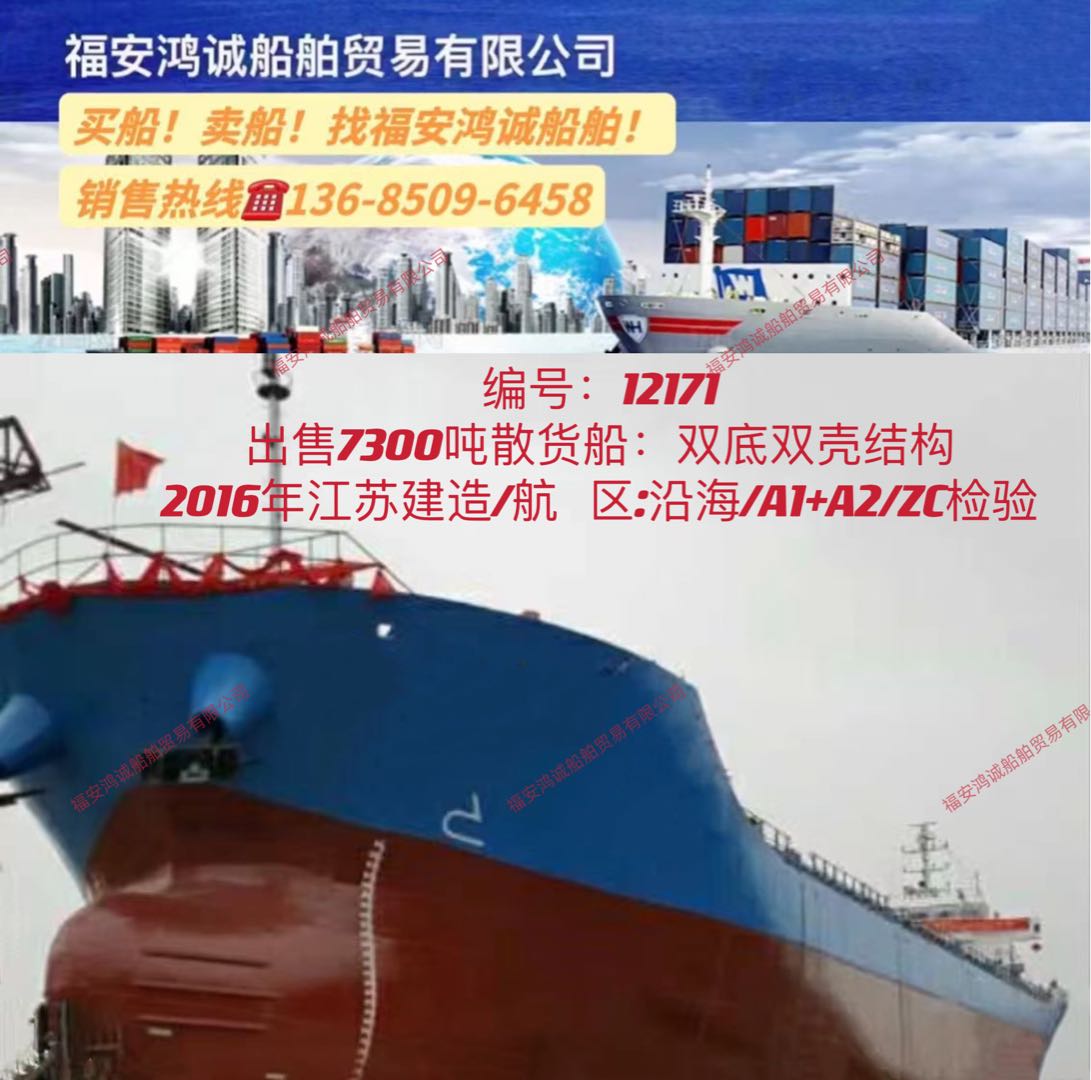 出售2016年造7300吨散货船
