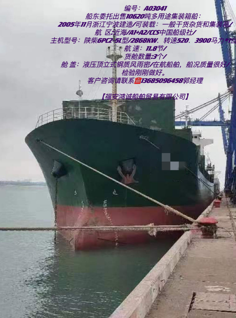 出售05年10620吨多用途集装箱船