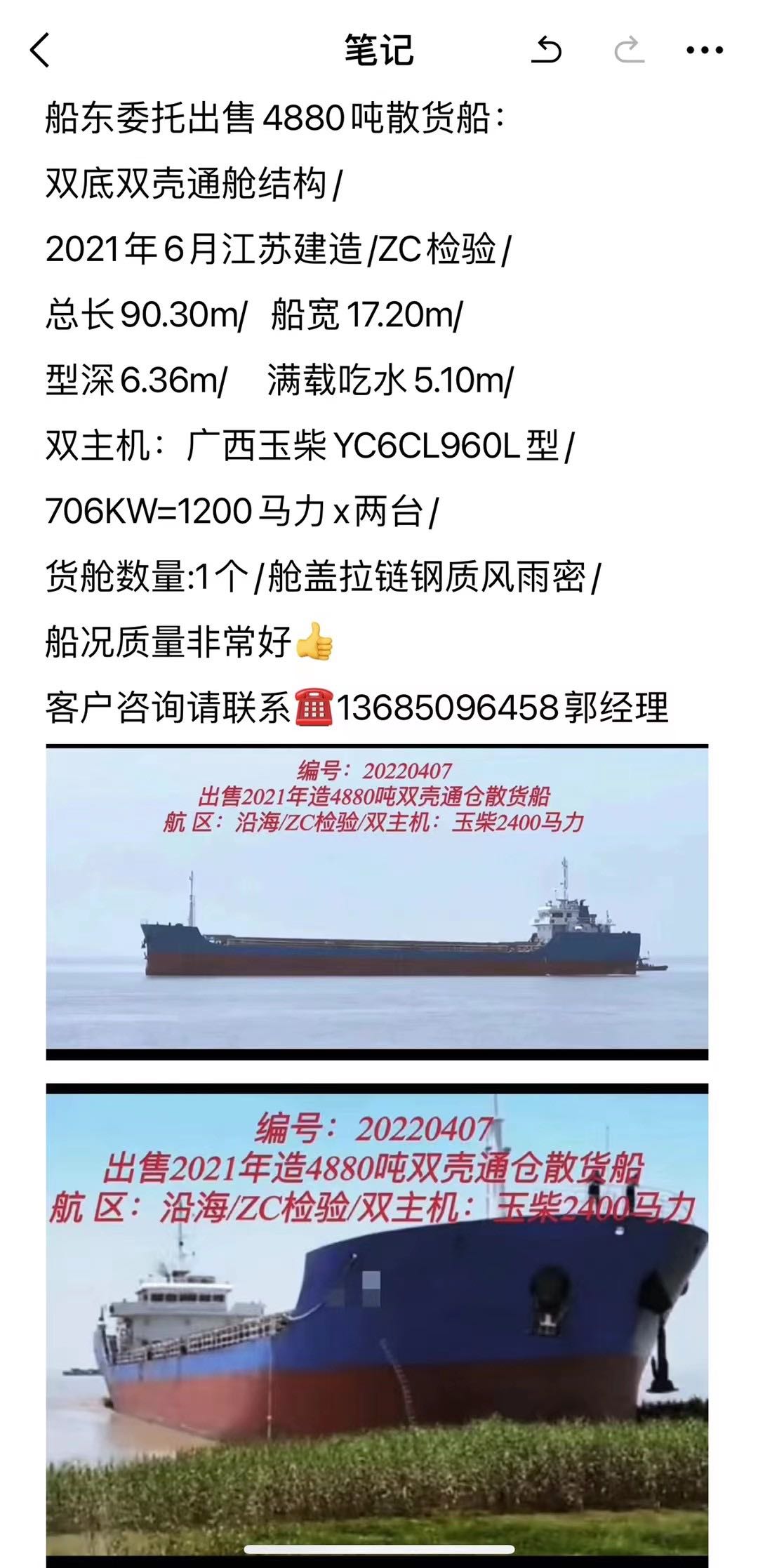 出售（多艘）4000多吨干散货多用途船