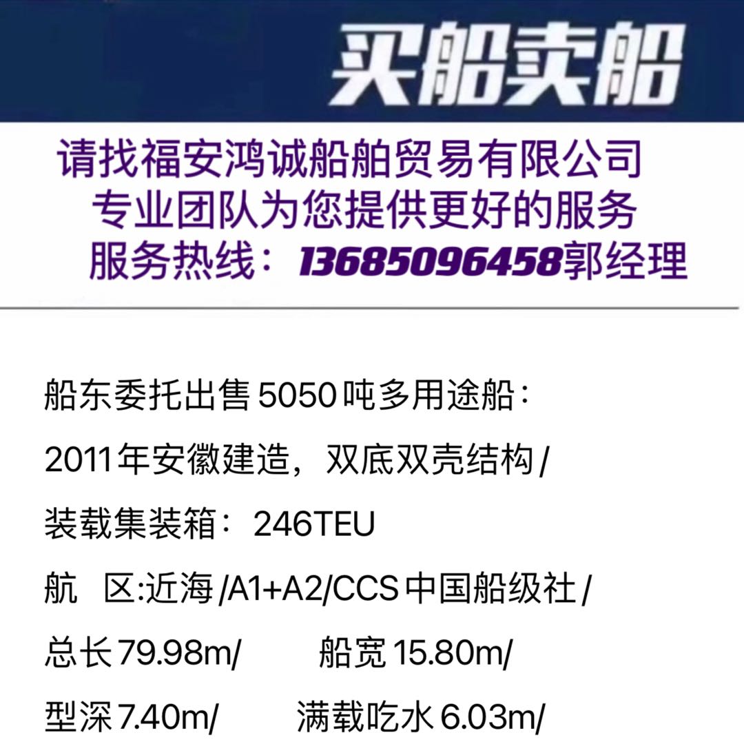 出售2011年5050吨多用途集装箱船