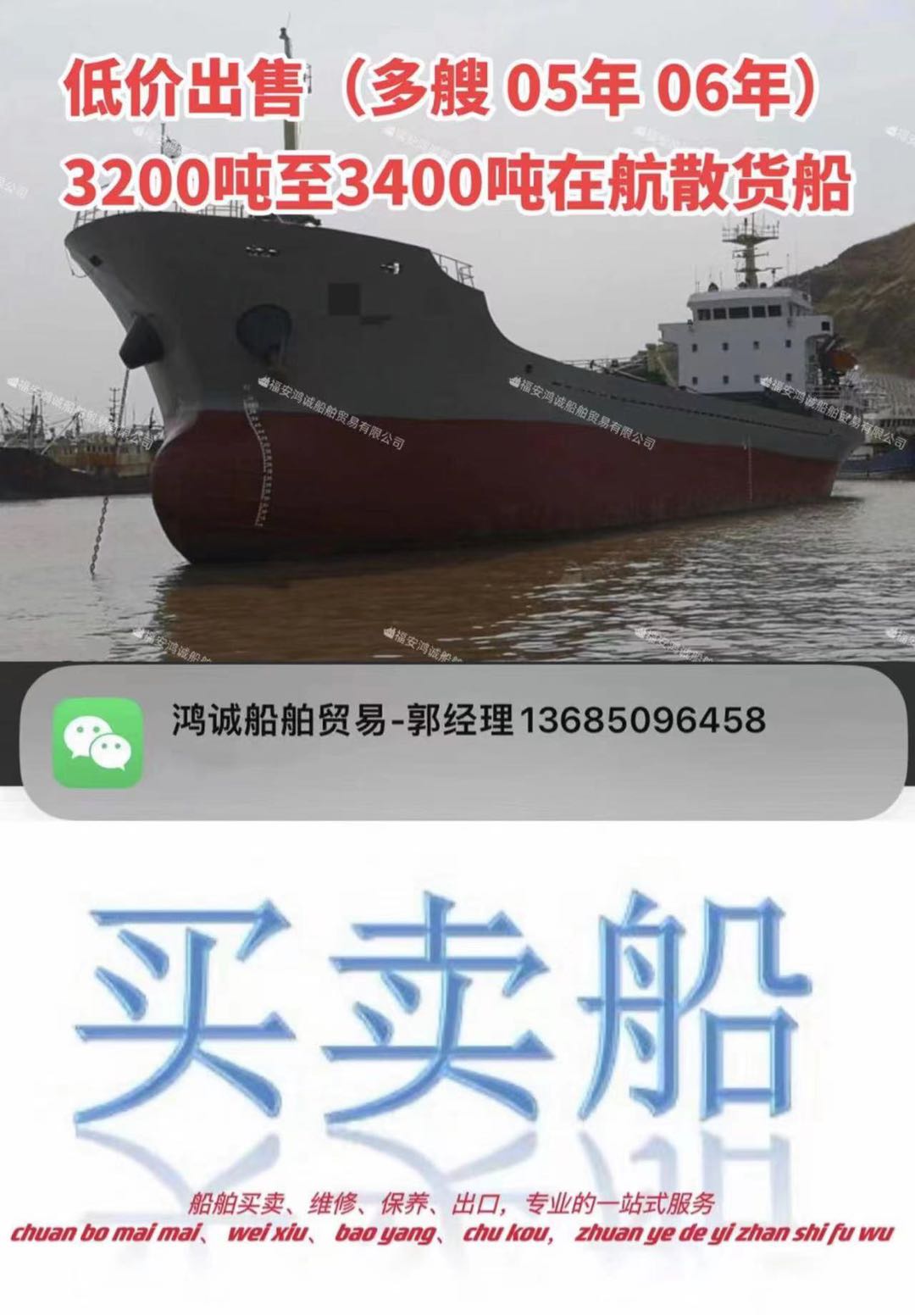 低价出售（多艘05年06年）3200吨至3400吨散货船 - 图片 3