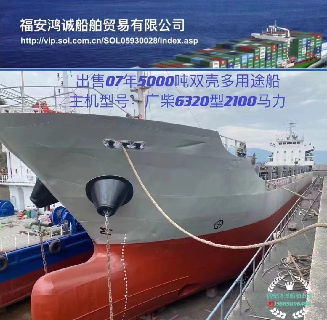 出售：5000吨在航多用途船：2007年常德建造