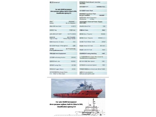 For sale: 10,600 horsepower three-purpose tugboat, built in China in 2013, classification agency CCS图5