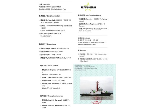 出售 / For Sale/ 两艘新型5000马力全回转拖轮图2