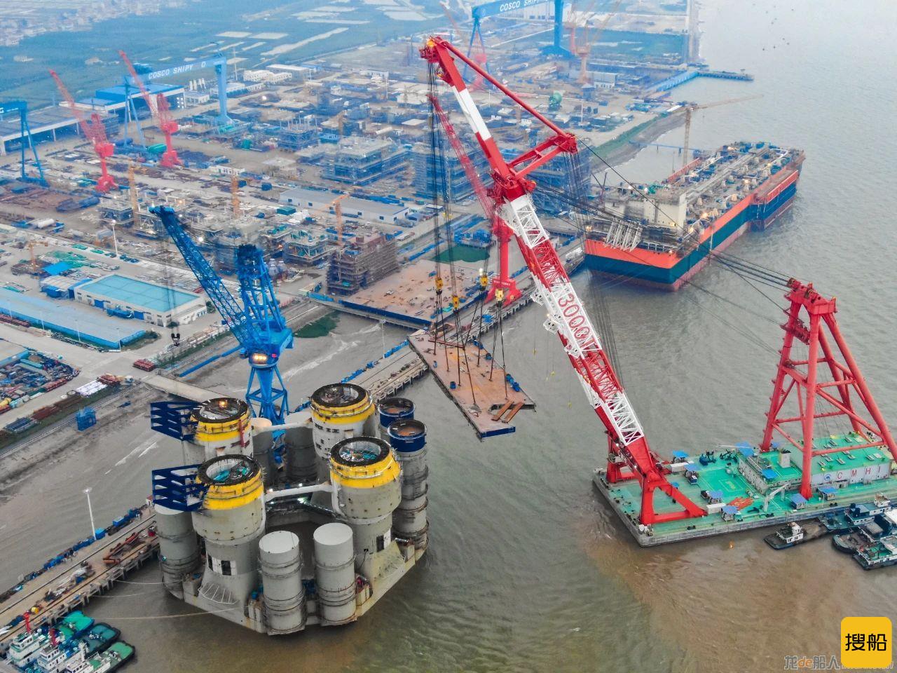启东中远海运海工N262项目三大模块吊装工程完工