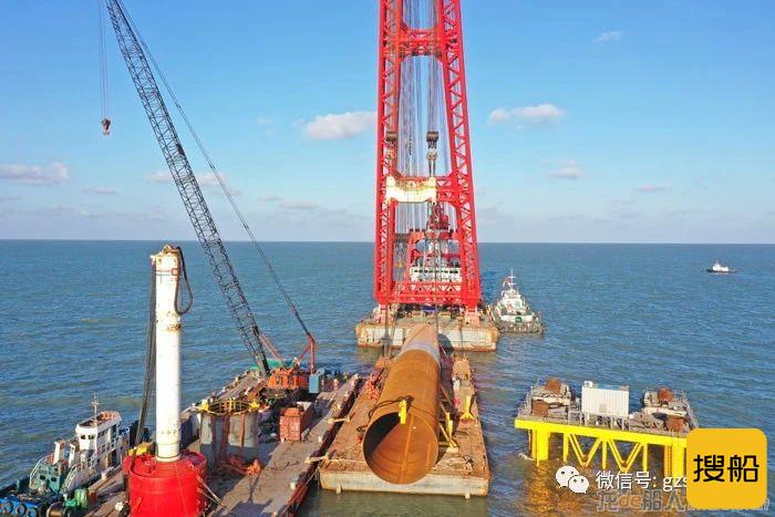 越南茶荣海上风电工程30台单桩基础沉桩施工完成