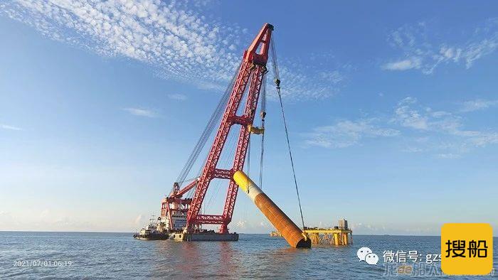越南茶荣海上风电工程30台单桩基础沉桩施工完成