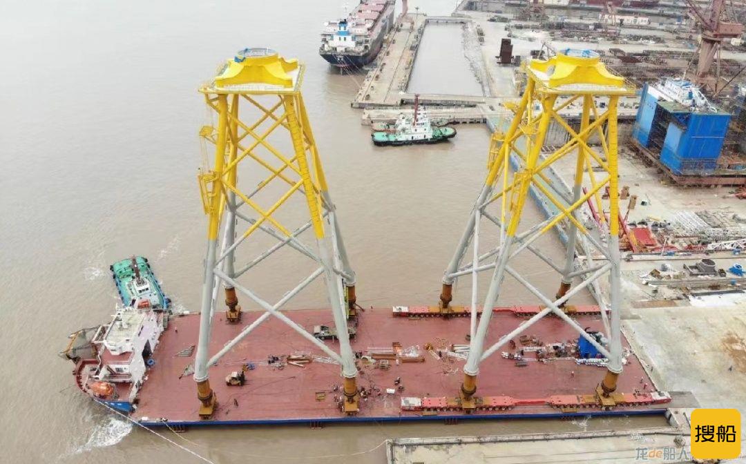 金海智造合作单位中岛建设首制500MW海上风电项目两套风机导管架装船发运