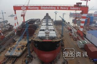 江苏韩通船舶重工64000吨散货轮HT64-171下水,2018年山船重工新订单