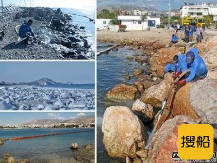 希腊清理“AGIA ZONI II”号沉船漏油海滩