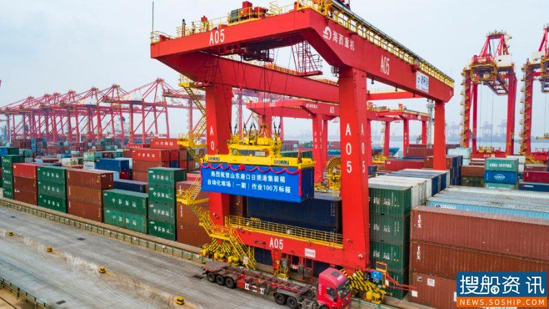 山东港口日照港集装箱自动化堆场作业量突破100万标箱