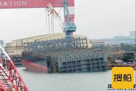 再出事故！台船在建集装箱船船体进水倾斜