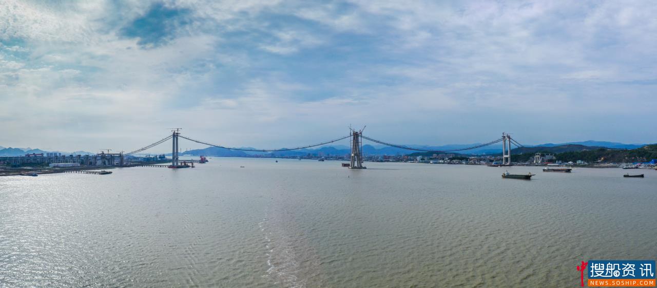 世界首座三塔四跨双层钢桁梁悬索桥主缆架设完成