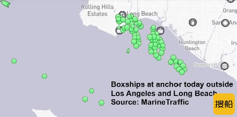 堵疯了！洛杉矶长滩港集装箱船拥堵创纪录！