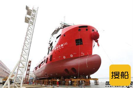 武船集团为中海油服建造4000马力LNG动力守护供应船下水