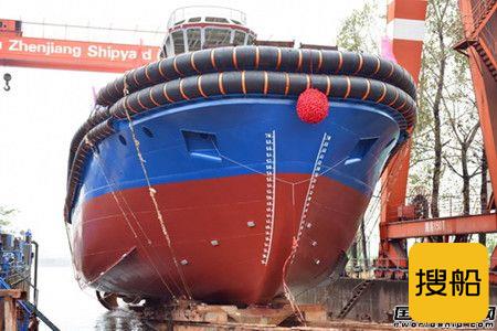  镇江船厂建造带脱硝装置最大功率全回转拖船下水,