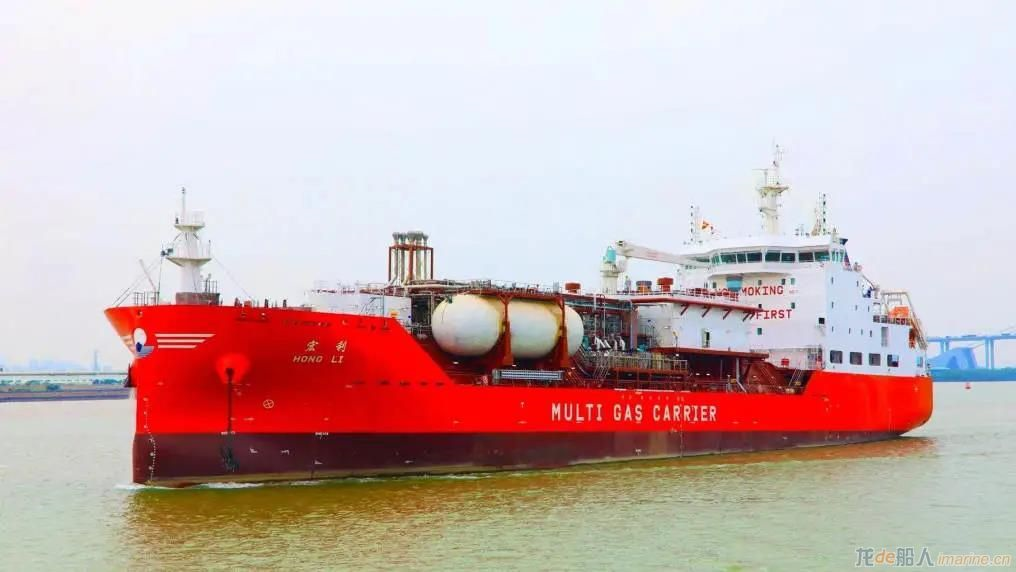 黄埔文冲9500方LNG双燃料多用途气体运输船H5508轮试航归来