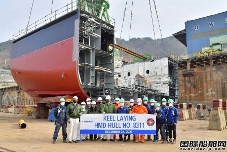 现代尾浦造船为欧洲船东建造新型客滚船铺设龙骨