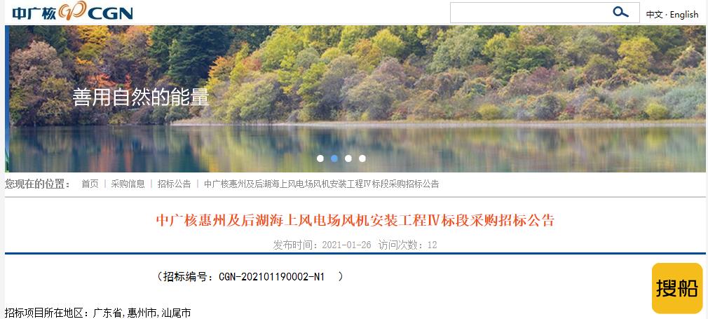 中广核惠州及后湖海上风电场风机安装工程Ⅲ、Ⅳ标段招标