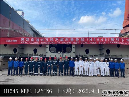 外高桥造船两艘19万吨双燃料散货船同时下坞,