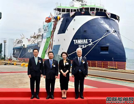 HJ重工建造韩国首艘6000吨级深海物理勘探船下水
