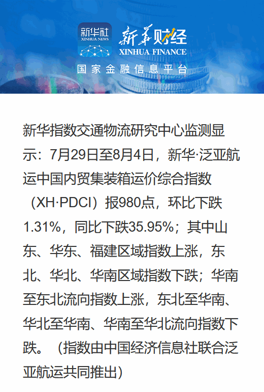 新华·泛亚航运中国内贸集装箱运价指数周报（XH·PDCI）
