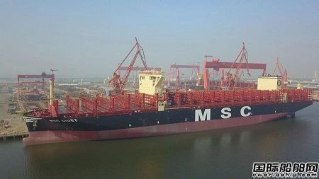  大船天津为地中海航运建造16000TUE集装箱船3号船试航,