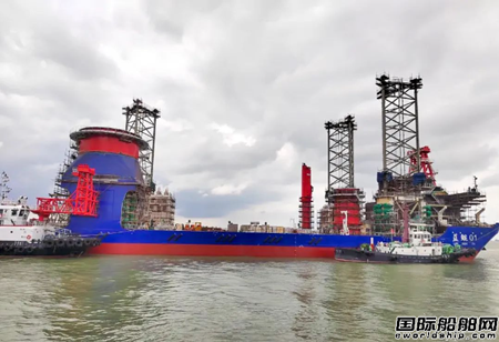  惠生重工建造1500吨风电安装平台“蓝鲲01”启航前往青岛,