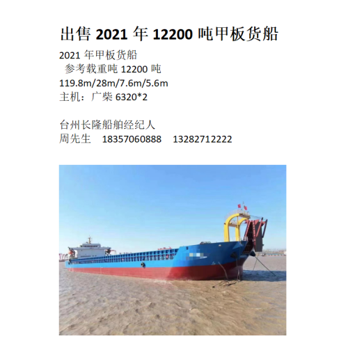 出售2021年12200吨甲板货船3580w