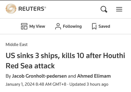 3船被击沉10人死亡！马士基证实商船红海二次遇袭