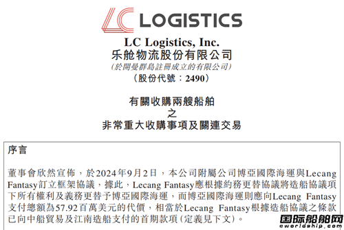 20亿元！博亚国际海运再购江南造船2艘集装箱船