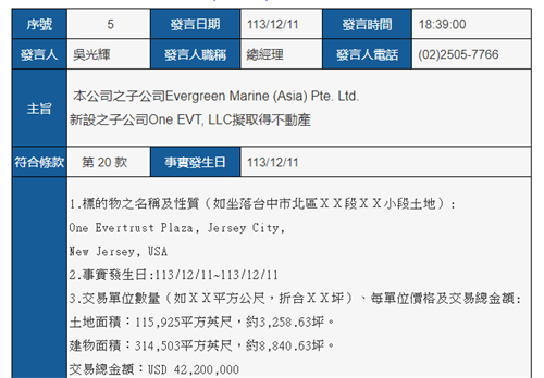 长荣海运宣布进军美东不动产开发市场