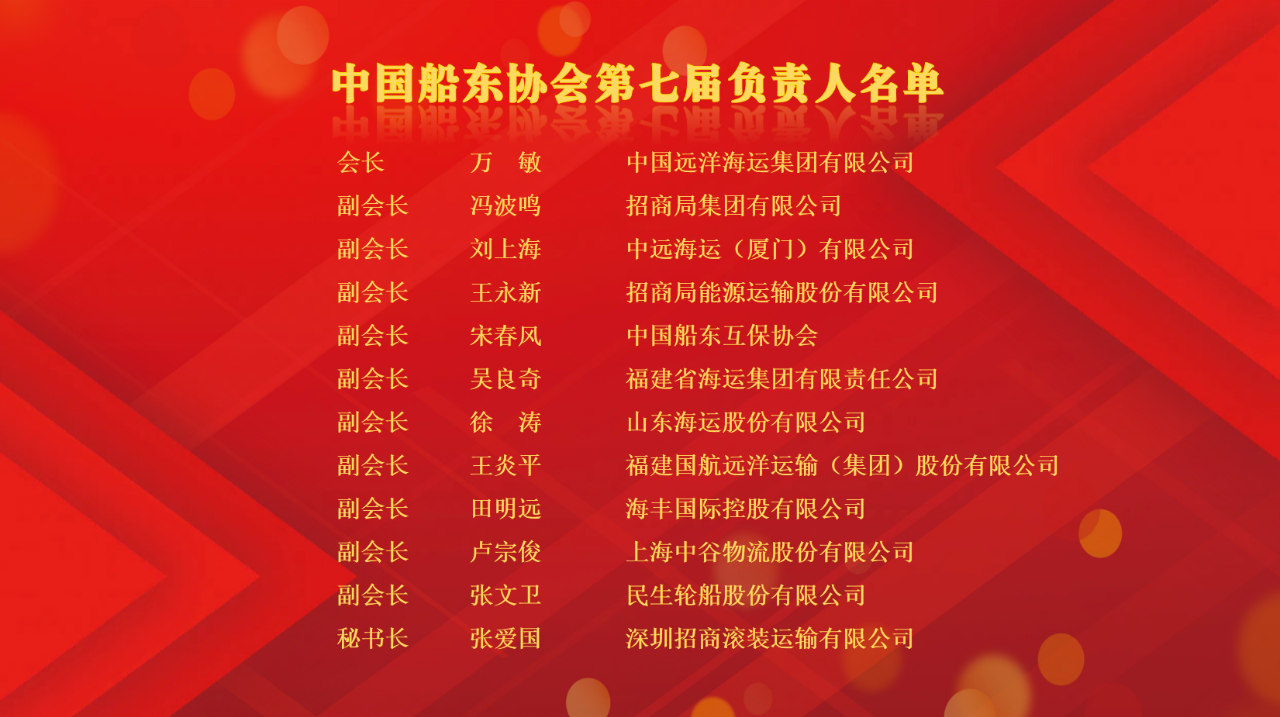 中国船东协会新一届领导班子确认,